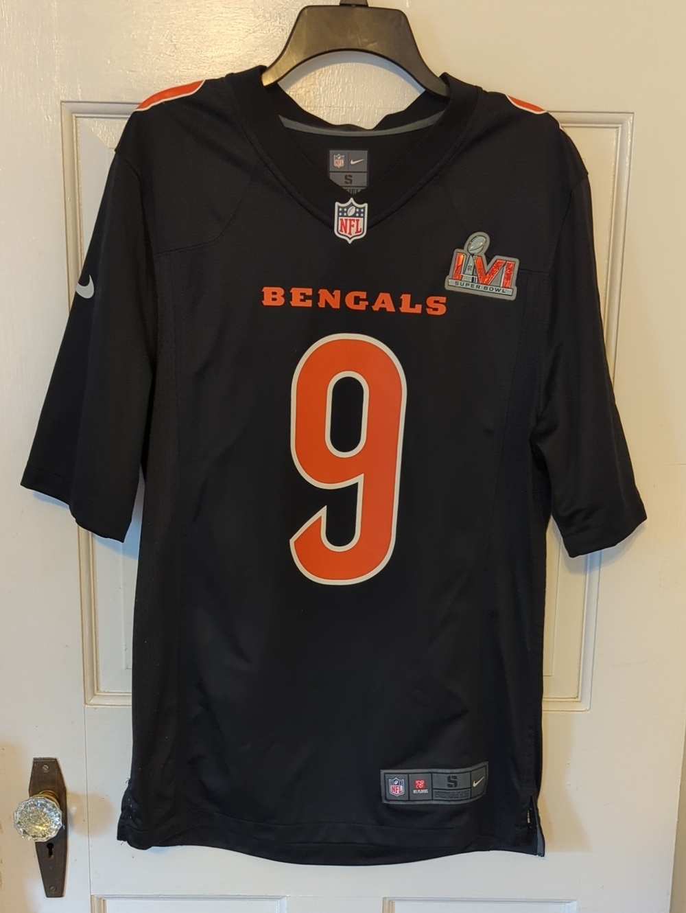 Nike Black and Orange Bengals Burrow #9 Football Jersey